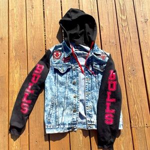 NBA Chicago bulls denim jacket with sweatshirt hood and sleeves